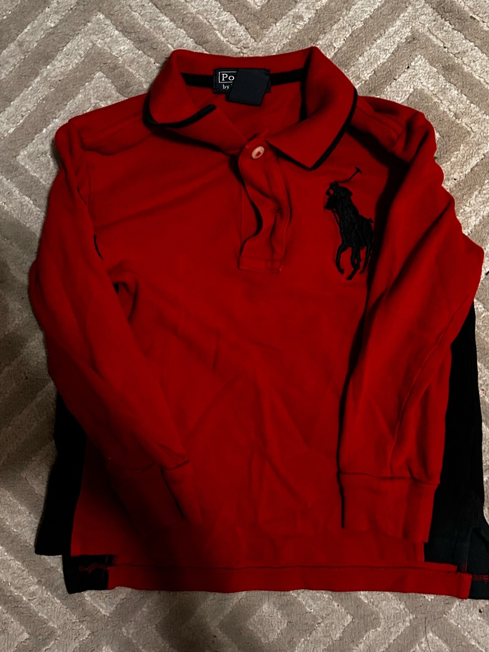 Ralph Lauren Red Long-Sleeve Polo with Black Pony Logo